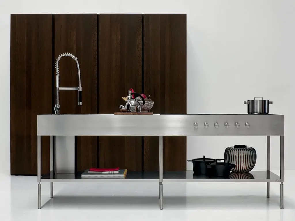 Elmar ISOLA SLIM Steel Kitchen unit with shelving design Ludovica + Roberto Palomba