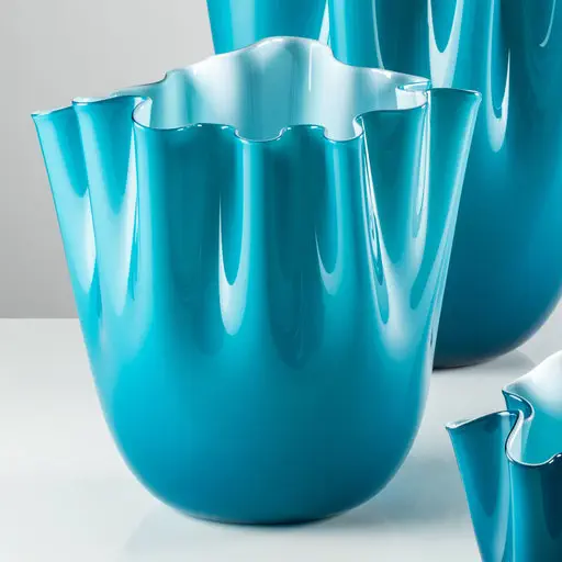 VENINI - FAZZOLETTI OPALINE LARGE BLUE VASE BY FULVIO BIANCONI AND PAOLO VENINI